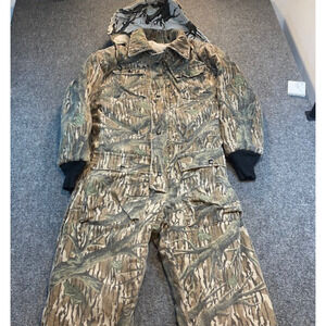 Vintage CABELAS Reversible Camouflage Mossy Oak Winter Hood HUNTING Medium USA